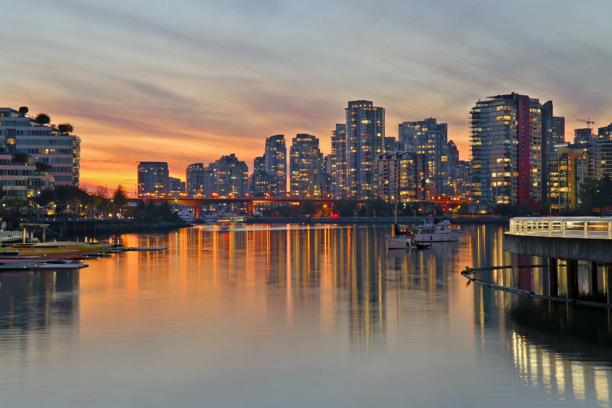 Vancouver skyline and water at sunset